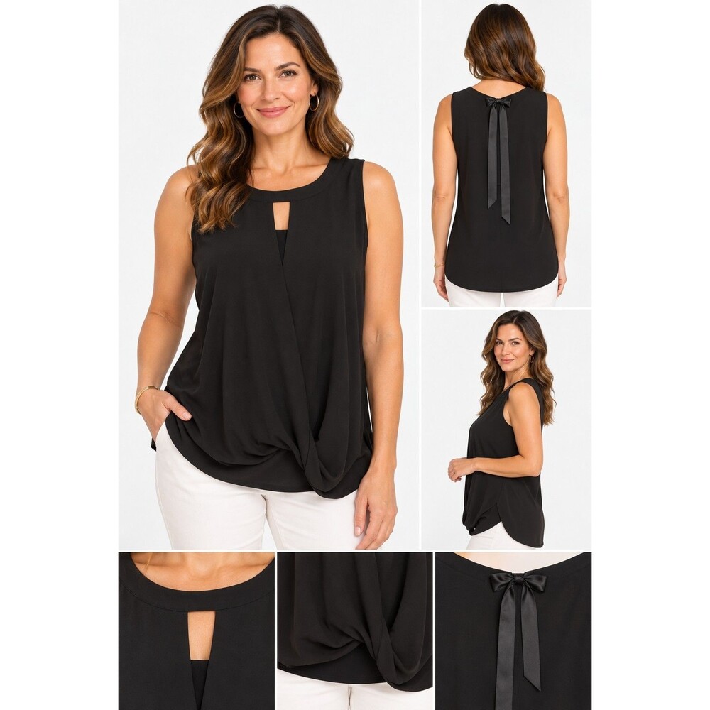 41 Hawthorn Clearwater Surplice Blouse Sleeveless Black Cross Front Tie back XL